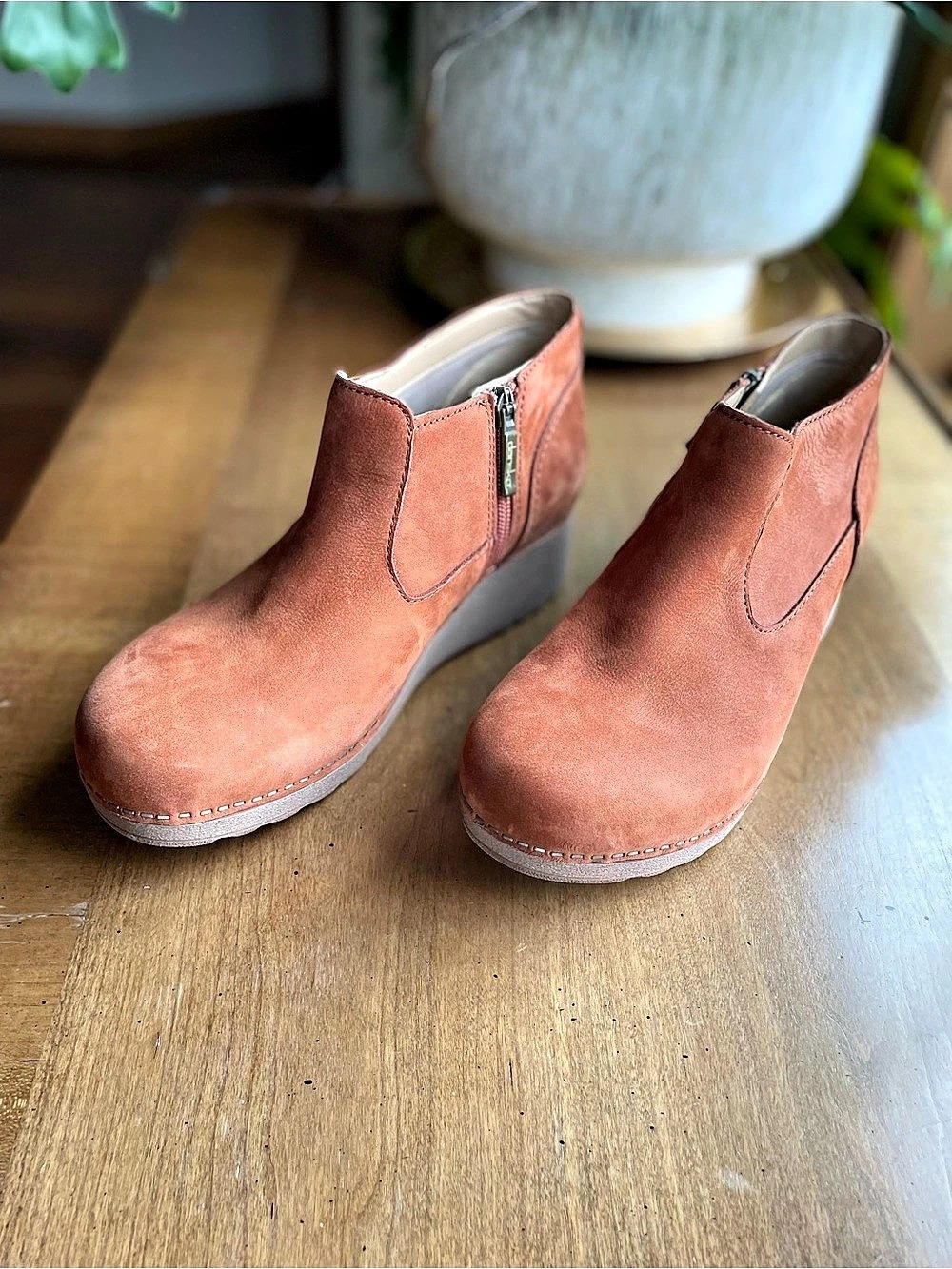 Dansko Charlene Wedge Bootie Ginger Nubuck Leather Ankle Boots EU 39 (US 8.5-9)